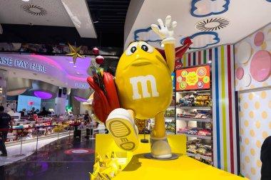 M and Ms brand symbol inside a shop at Brussels Zaventem international airport in Belgium
