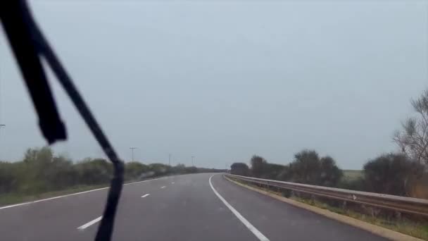 Dashcam View Car Driving Highway Rainy Day Morocco — Vídeos de Stock