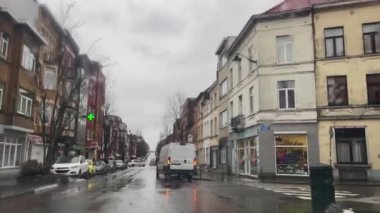 Dashcam of a car driving on the road during a rainy day in Brussels, Belgium