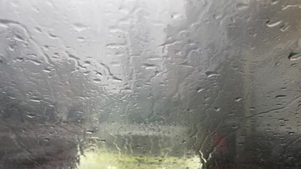 Car Wipers Wiping Rain Drops Windshield Car — Stockvideo