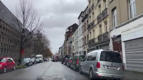 Dashcam Car Driving Road Rainy Day Brussels Belgium — 图库视频影像