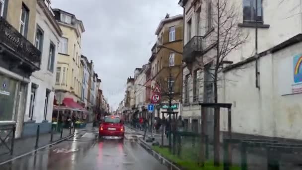 Dashcam Car Driving Road Rainy Day Brussels Belgium — Vídeo de stock