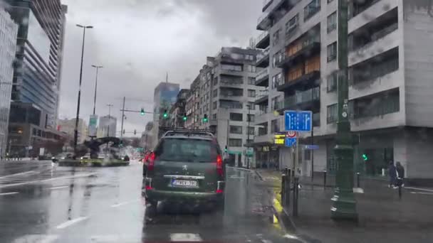 Dashcam Dari Mobil Mengemudi Jalan Selama Hari Hujan Brussels Belgia — Stok Video