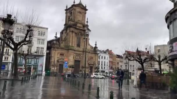 Dashcam Car Driving Road Rainy Day Brussels Belgium — Αρχείο Βίντεο