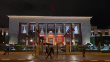 The Moroccan Parliament building in Rabat at night, Morocco