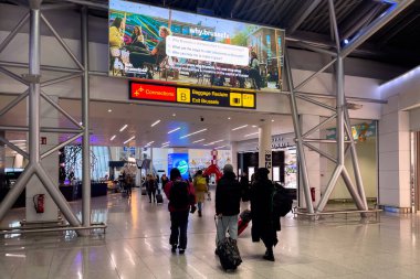 Travelers walking inside Brussels Airport-Zaventem in Belgium