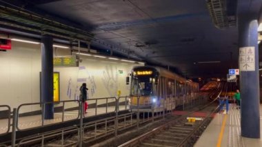 Metro train at a subway station in Brussels, Belgium