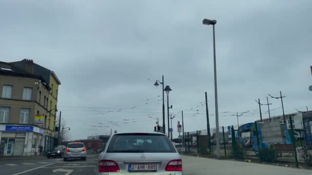Dashcam Car Driving Road Rainy Day Brussels Belgium — Vídeo de Stock