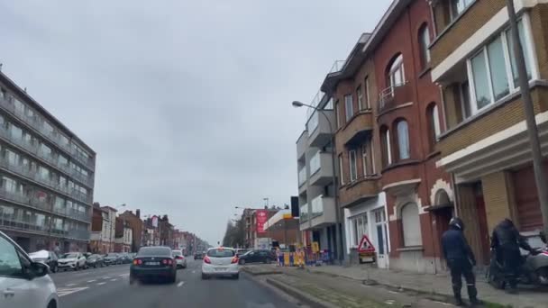 Приборная Камера Дороге Время Дождливого Дня Брюсселе Бельгия — стоковое видео
