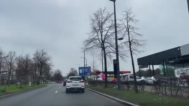 Dashcam Car Driving Road Rainy Day Brussels Belgium — Wideo stockowe