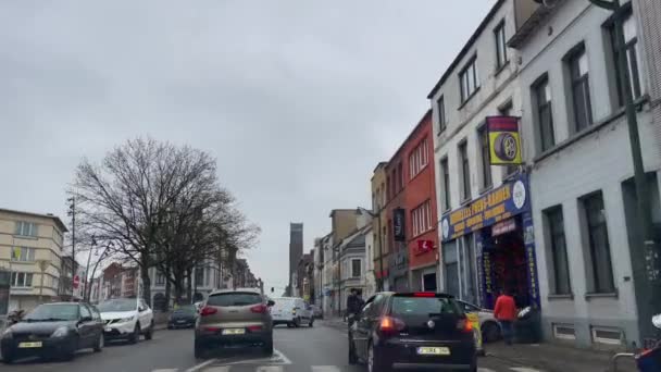 Dashcam Car Driving Road Rainy Day Brussels Belgium — Vídeo de stock