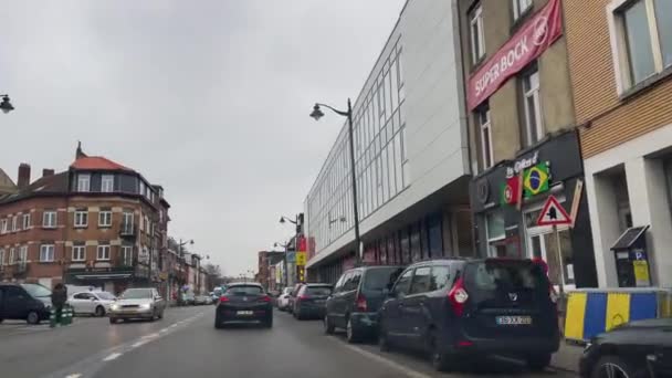 แดชแคมของรถข บบนถนน ระหว างว ฝนตกในบร สเซลส เบลเย — วีดีโอสต็อก