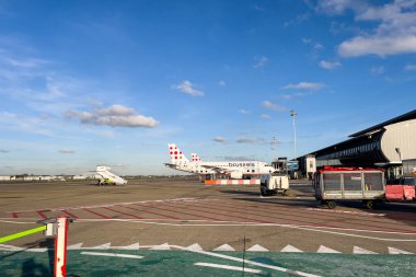 Brussel commercial airplane docked at Zaventem international airport in Belgium 