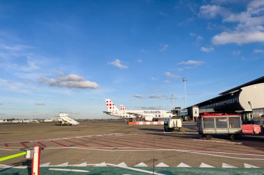 Brussel commercial airplane docked at Zaventem international airport in Belgium 