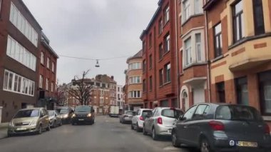 Dashcam of a car driving on the road in Brussels, Belgium
