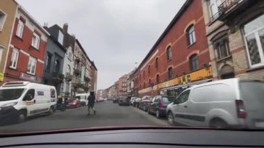 Dashcam of a car driving on the road in Brussels, Belgium