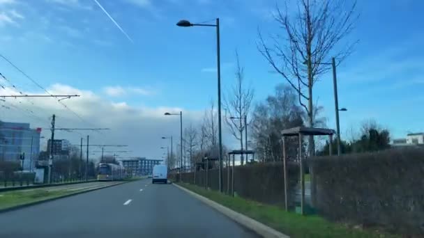 Приборная Камера Автомобиля Едущего Дороге Брюсселе Бельгия — стоковое видео