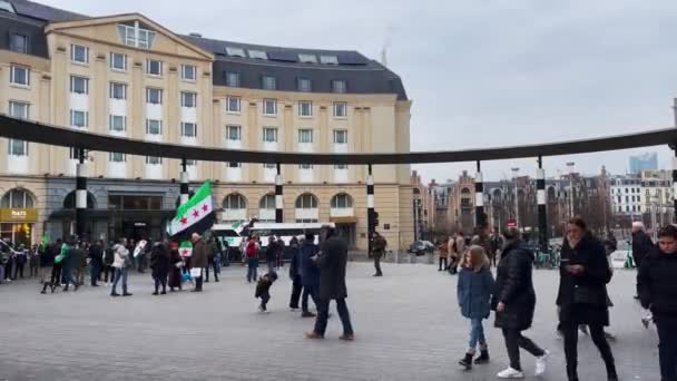 Filistinliler Brüksel Belçika Halka Açık Bir Meydanda Protesto Gösterisi Düzenlediler — Stok video