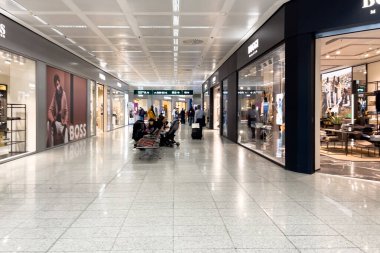 Commercial area inside Malpensa Airport in Milan, Italy