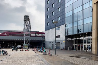 The exterior of Bruxelles-Midi Railway station in Brussels, Belgium