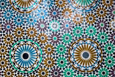 Moroccan traditional Mosaic inside Zawiya of Moulay Idris II in Fez, Morocco