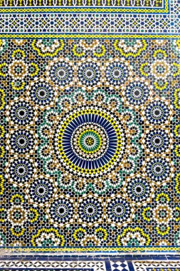 Moroccan traditional Mosaic inside Zawiya of Moulay Idris II in Fez, Morocco