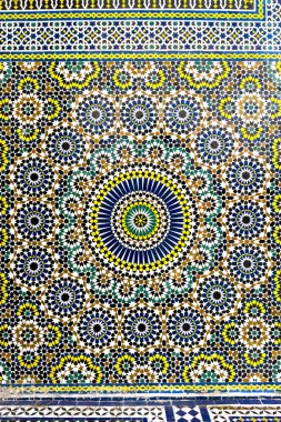 Moroccan traditional Mosaic inside Zawiya of Moulay Idris II in Fez, Morocco
