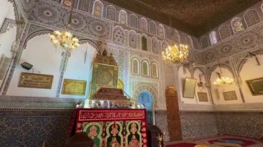 Beautiful interior of Zawiya of Moulay Idris II in the medina of Fez, Morocco