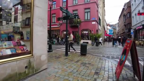 Пешеходы Идут Улице Брюсселе Бельгия — стоковое видео