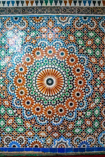 Beautiful mosaic art piece at Zawiya of Moulay Idris II in the medina of Fez, Morocco