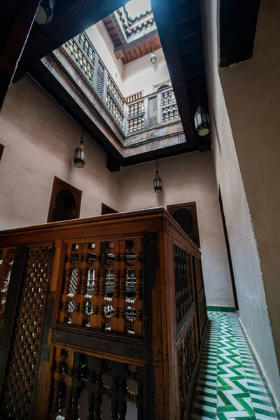 Interior Madrasa Cherratine Vieja Medina Fez Marruecos — Foto de Stock