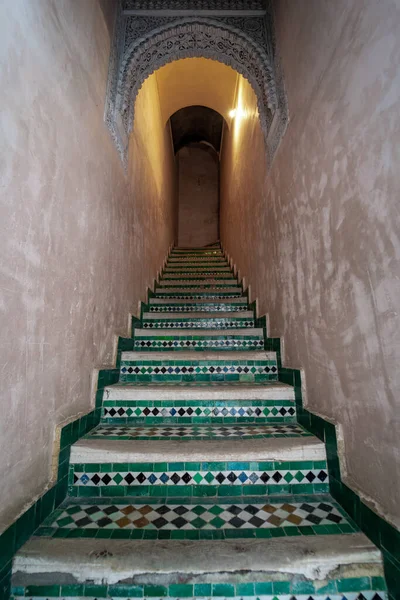 Довгі Сходи Всередині Мадраси Старій Медіні Феса Марокко — стокове фото