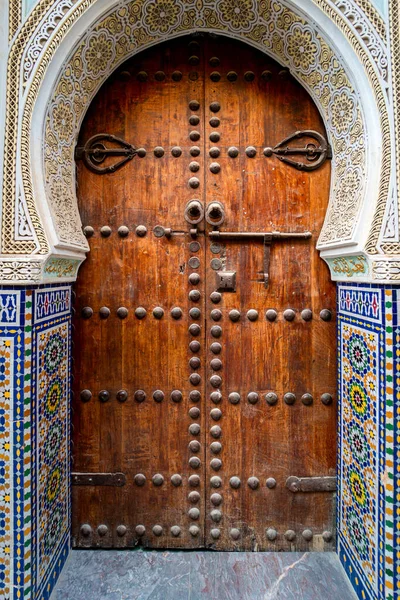 Ancienne Porte Bois Marocaine Dans Médina Fès Maroc — Photo