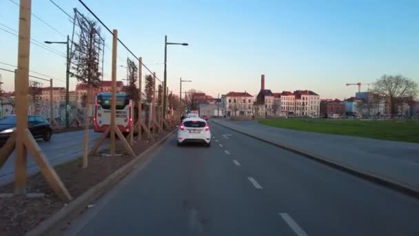 Echtzeit Dashcam Aufnahmen Eines Autos Das Nachmittag Brüssel Unterwegs Ist — Stockvideo
