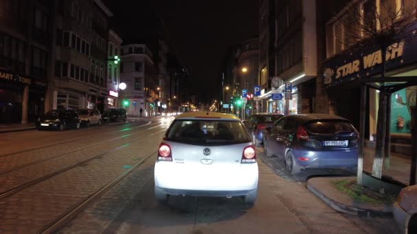 Echtzeit Dashcam Aufnahmen Eines Autos Das Nachts Brüssel Unterwegs Ist — Stockvideo