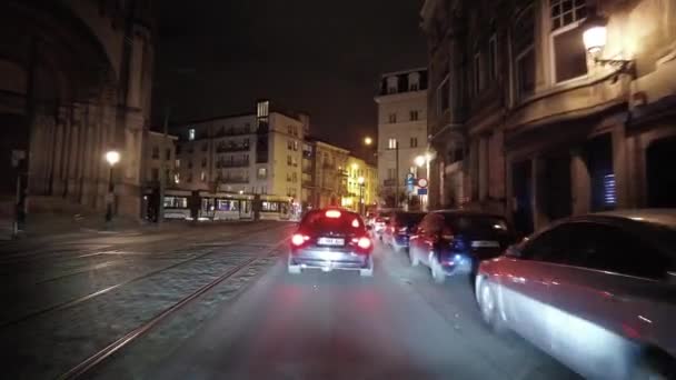 Brüksel Belçika Gece Yolda Giden Bir Arabanın Gerçek Zamanlı Kamera — Stok video