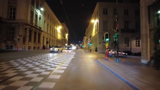Real Time Dashcam Footage Car Driving Road Night Brussels Belgium — Stock Video