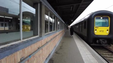Brüksel, Belçika 'daki Bruxelles-Midi tren istasyonuna bir tren geliyor.