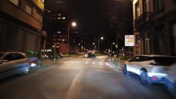 Filmagem Tempo Real Carro Dirigindo Estrada Noite Bruxelas Bélgica — Vídeo de Stock