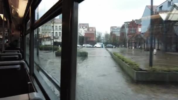 Vista Desde Interior Tranvía Movimiento Bruselas Bélgica — Vídeo de stock