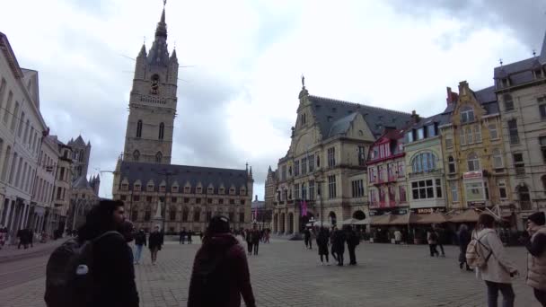 Fpv Una Persona Caminando Por Las Calles Gante Bélgica — Vídeos de Stock