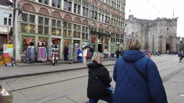 Fpv Una Persona Che Cammina Strade Gand Belgio — Video Stock