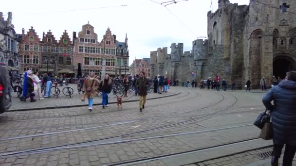 Gent Belçika Caddeden Geçen Modern Bir Tramvay — Stok video