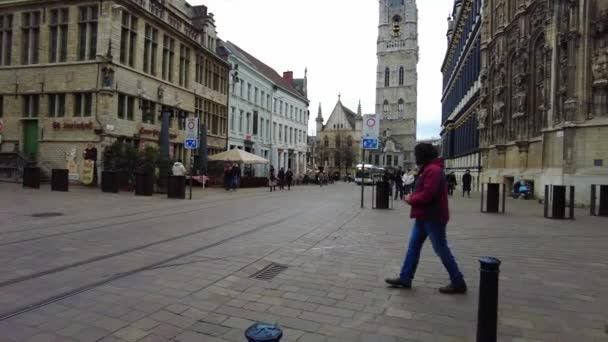 Belgiumi Gent Utcáin Sétáló Személy Fényképe — Stock videók
