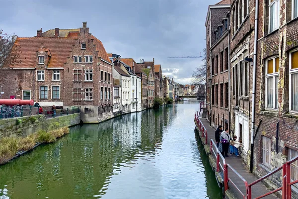 stock image View of picturesque houses along channel in Ghent, Belgium