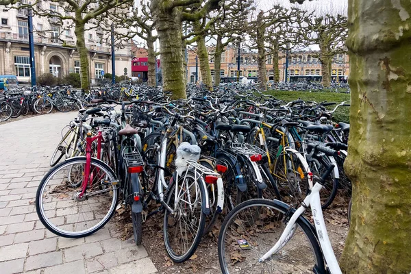 Montón Bicicletas Aparcadas Cerca Estación Gent Sint Pieters Gante Bélgica — Foto de Stock