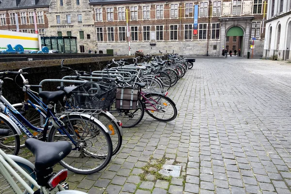 Bikes Locked Parked Street Ghent Belgium — Stock Photo, Image