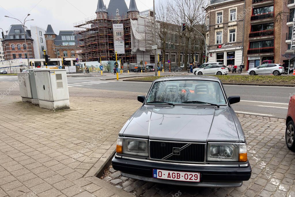 Grey Volvo 240 sedan parked on the roadside in Ghent, Belgium