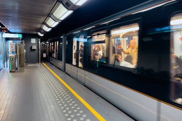 stock image Modern Metro train passing through a subway station in Brussels, Belgium