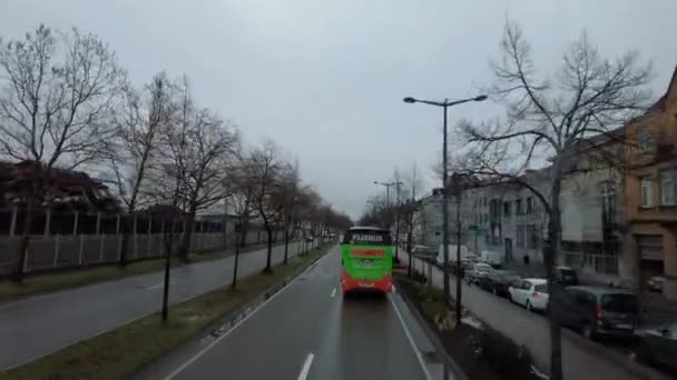 Dashcam View Flixbus Driving Road Belgium France — стоковое видео